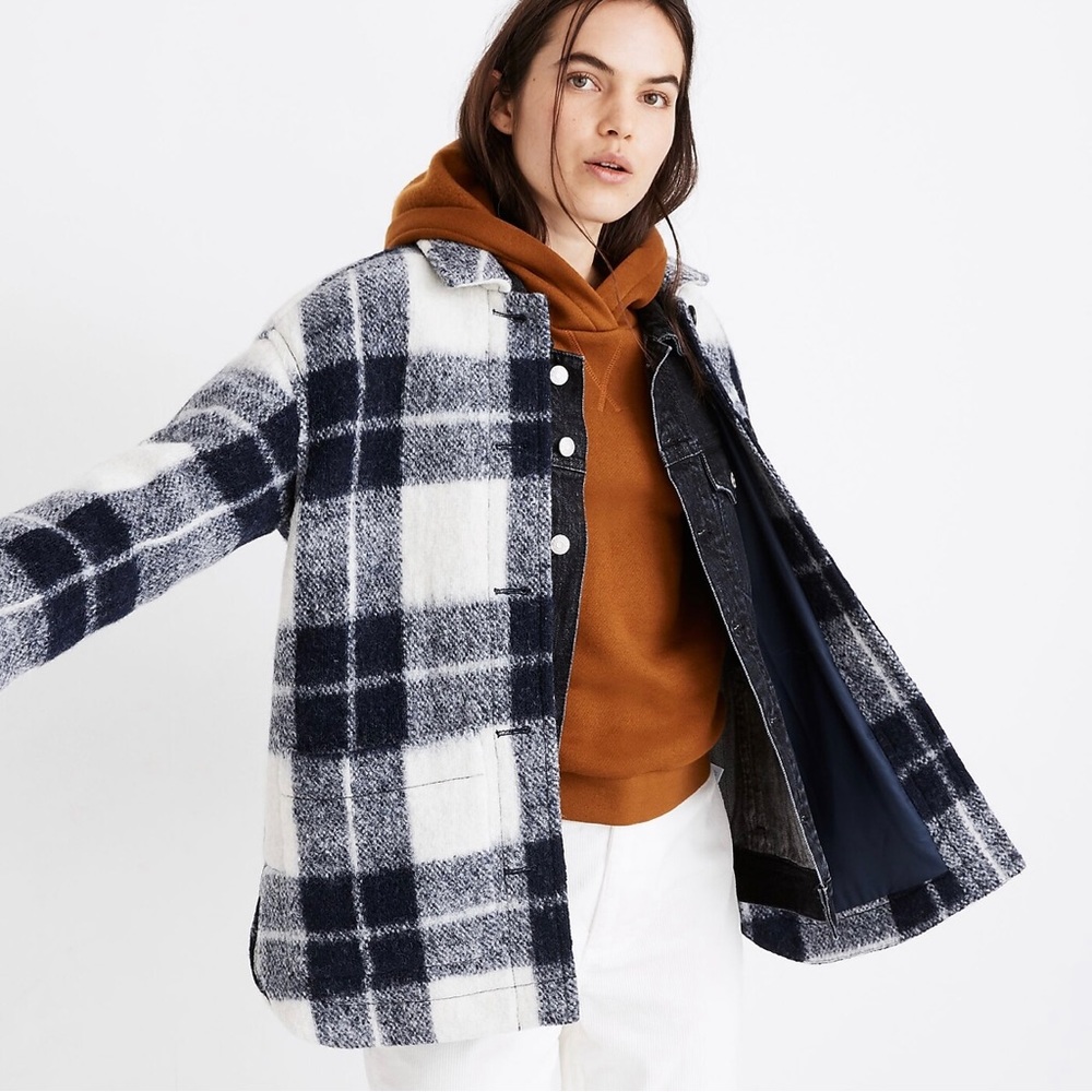 Madewell Wool Blend Walton Shirt-Jacket in Colleton Plaid Sz XL